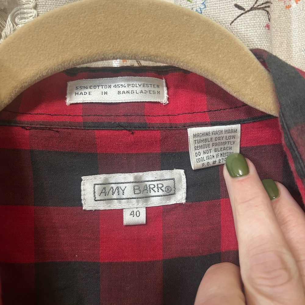 Vintage Amy Barr Red Plaid Long Sleeve Button Up Blouse Size 40 Large - Picture 2 of 4